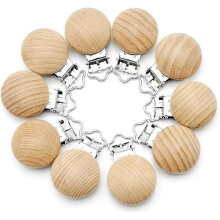 Set of 10 high-quality beech wood clips, pacifier holders, pacifier clips, natural wood clips (without holes)