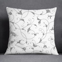 Taies d'oreiller carrées en coton et lin gris clair à motif floral blanc, décoration intérieure et bureau.