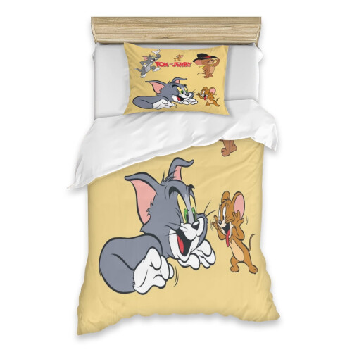 Σετ δύο τεμαχίων Tom and Jerry με τυπωμένα κρεβάτια - Σετ μονού κρεβατιού σε στυλ