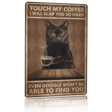 Pisica neagră: Nu-mi mișca cafeaua, pisică distractivă, decorare de perete, pictură din fier, cafenea, decorare vintage pentru casă, poster din
