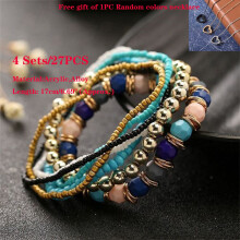 AYYUFE4Sett/28 stk. Boho-armbånd for kvinner Boho Bohemsk blanding Flerlags elastiske perlearmbånd til bankettfest