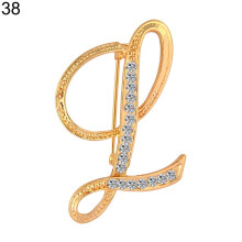 Yesbay1Pc Rhinestone Engelsk Bokstaver Alfabet AZ Brosje Nål Ornament-Gull
