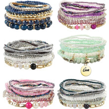 Jstyle6Sets Bohemske stabelbare perlearmbånd for kvinner stretch flerlags armbåndssett flerfargede smykker