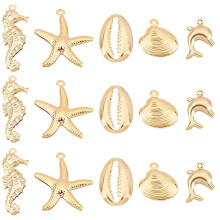 25 ciondoli a tema oceano dorato in acciaio inossidabile 304, ciondoli a forma di animali marini, ciondoli ipoallergenici per bracciali, collane e