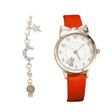 Koreansk stil mote casual katt dame armbånd kvarts klokke sett
