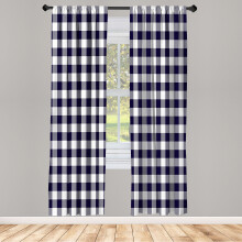 Cortinas xadrez Ambesonne, modelo lenhador búfalo, par de 71 x 213 cm, azul marinho e branco.