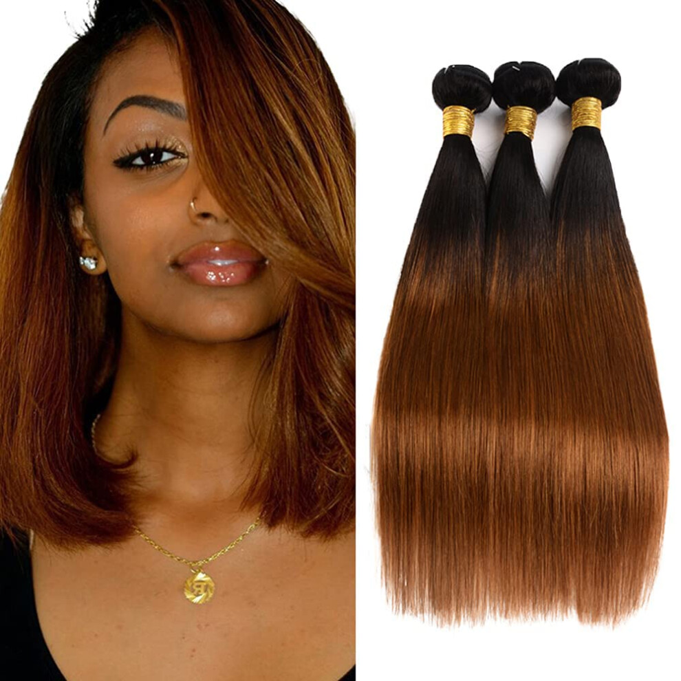 Human Hair Bundles 1B/30 Ombre Brazilian Virgin Straight Extensions 26 28 30 Inch Soft Silky