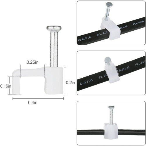 Κλιπ καλωδίων Ethernet 200 τεμαχίων για καλώδια Cat6 Flat Λευκό - 7,5 χιλ. 1