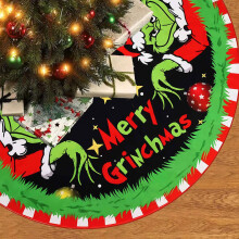Grinch-Weihnachtsbaumrock, 91 cm (36 Zoll), weicher Plüsch-Weihnachtsbaumfuß mit Grinch-Muster, passend zu Landhausdeko und Weihnachtsfeiern