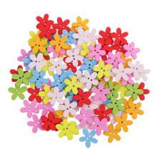 100 Stück bunte, dekorative Blumenknöpfe aus Holz mit flacher Rückseite und 2 Löchern zum Nähen, Basteln, Scrapbooking und für Karten