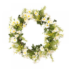 Margueritkrans, Margueritkrans, Kunstig krans, Simuleringsblomsterkrans, Hængende kranse til dør, væg, vindue, fest, juledekoration