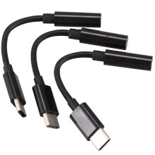 Conjunto de 3 adaptadores de áudio USB-C para AUX fêmea com microfone, compatíveis com Moto Z, Le2/Le Pro3 (preto)