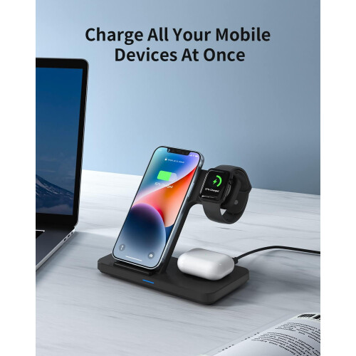 Σταθμός φόρτισης JoyGeek3 σε 1 συμβατός με συσκευές Apple, βάση ασύρματου φορτιστή για 1