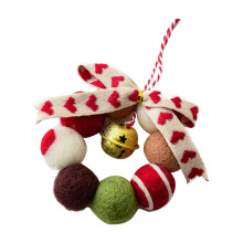 Julkransrea! Mini DIY-krans med ullbollar och klockor, flickhjärta, juldekorationer inomhus, julklappar