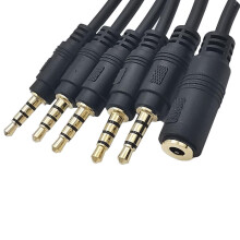 Cabo adaptador extensor divisor de áudio para microfone, com conector fêmea de 3,5 mm (1/8") e 4 polos, para 5x1 estéreo e 4 polos macho, para