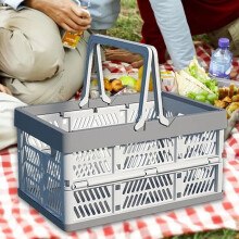 Opvouwbare picknickmand voor buiten, draagbare opbergmand voor kamperen, plastic frame, grote capaciteit, ideaal voor boodschappen doen.