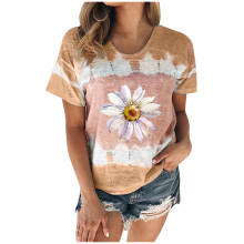 OAVQHLG3B Top taglie forti da donna, estivo, casual, girocollo, maniche corte, top da donna stampati, camicetta
