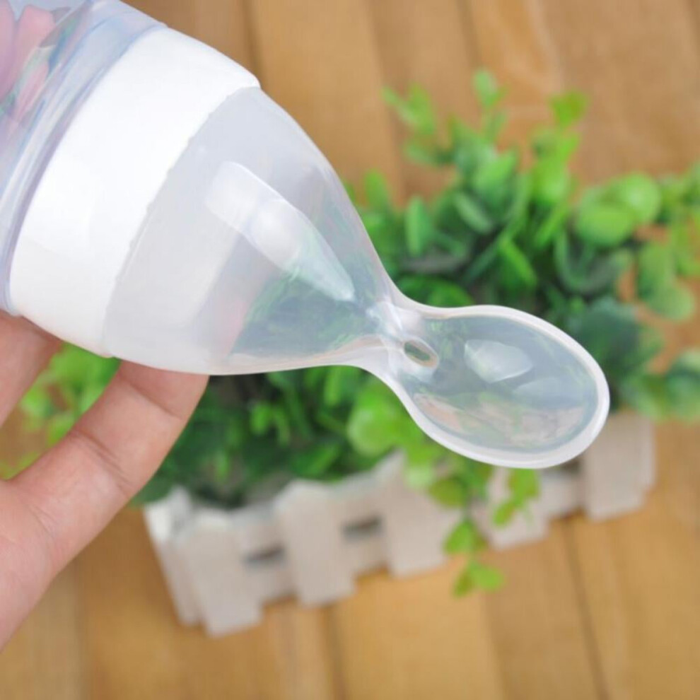 Prettyui Infant Silica Gel Feeding Bottle With Spoon Food Supplement Rice Cereal Bottle Baby Feeding Bottle White/Yellow