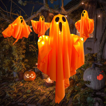 Halloweenské dekorace s duchy, závěsné duchy se světelnými provázky, strašidelné ozdoby na baterie pro dům, strom, zahradu, dvůr