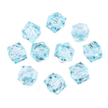 500 g Perline acriliche trasparenti sfaccettate a cubo, ciano chiaro, 8x8x7,5 mm, foro: 1,4 mm, 1730 pezzi/500 g