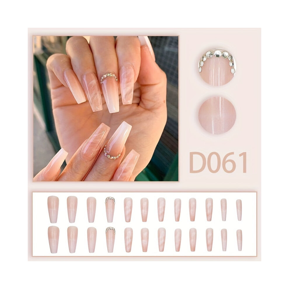 Nude Press On Nails Long Coffin Fake Nails Gradient Acrylic False Nails Marble Nails