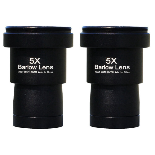 2 lentes Barlow de 1,25 polegadas (31,75 mm) com aumento de 5x, totalmente metálicas e com película verde, com rosca M42 para oculares de
