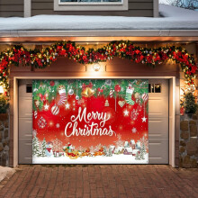 Banner de Natal para Porta de Garagem 83,9*192 polegadas, Capa de Vinil Vermelha Feliz Natal para Uso Externo e Interno, Compatível com Decoração