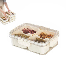 Boîte à assaisonnement Poaug - Plateau de service compartimenté réutilisable avec couvercle transparent et poignée, compatible lave-vaisselle,