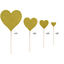 MERILER - 70 palillos de madera con forma de corazón para cócteles - Palillos resistentes para aperitivos, frutas y decoración de bebidas (rojo)