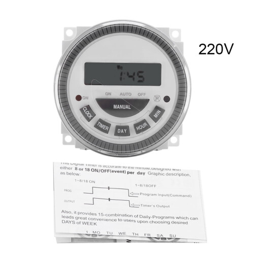Timer digitale da cucina, timer elettronico programmabile settimanale/a 16-7 giorni, uscita a relè (220V)