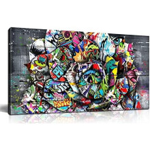 Tableau sur toile Banksy - Peinture abstraite pop graffiti pour chambre, bureau, tendue et encadrée