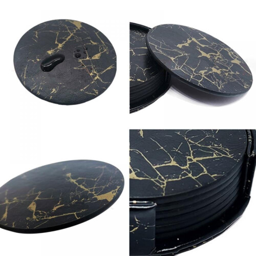 Conjunto de 6 porta-copos redondos de couro para uso doméstico e na cozinha, 10 cm (4 polegadas). 1