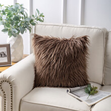 Phantoscope Plush Faux Fur Full Throw Pillow with Insert, 22"x22", Coffee, 1 Pack
