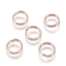 20 buc. Inele despicate din oțel inoxidabil 304, inele de salt cu bucle duble, auriu roz, 10 x 2 mm, diametru interior: 8 mm, fir simplu: 1 mm