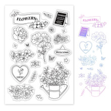 Bogen PVC-Kunststoffstempel für DIY-Scrapbooking, Fotoalben, Dekorationskarten, Stempelblatt mit Blumenmuster, 16 x 11 x 0,3 cm