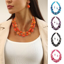 Kripyery colier stratificat design retro bijuterii accesorii colier dublu șir declarație cercei cu cârlig set pentru petrecere