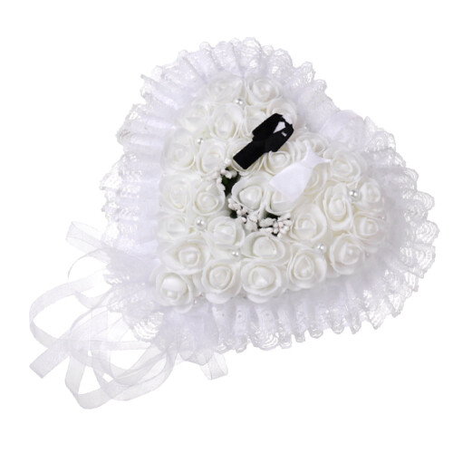 Dekaim Ringhouder Elegant Wit Hartvormig Trouwring Kussenhouder Doos (Wit) 1