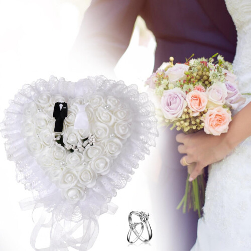 Dekaim Ringhouder Elegant Wit Hartvormig Trouwring Kussenhouder Doos (Wit) 2