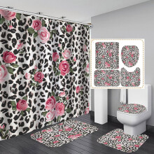 Conjunto de cortina de chuveiro com estampa de leopardo (4 peças) e frases motivacionais, design de pele de guepardo marrom, animal selvagem
