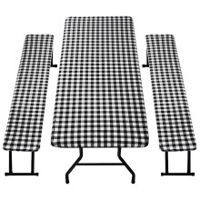 Nyidpsz Picnic Table and Bench Cover Waterproof Tablecloth with Bench Cover Vinyl Wipeable Rectangle Picnic Tablecloth Elastic
