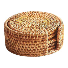 Begine Insulation Pad, Handmade Rattan Cup Mat, Round Tea Mat, Dish & Bowl Insulation Mat, Anti-Scald Table Mat, compatible with tea sets