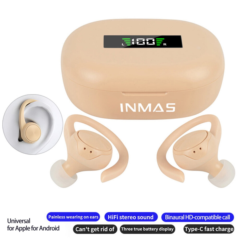 Susuchens Inmas Wireless Headset Bluetooth-Compatible 5.0, Stereo Surround, Noise Reduction, Hanging Ear, Charging Case, Pink 9191629603428