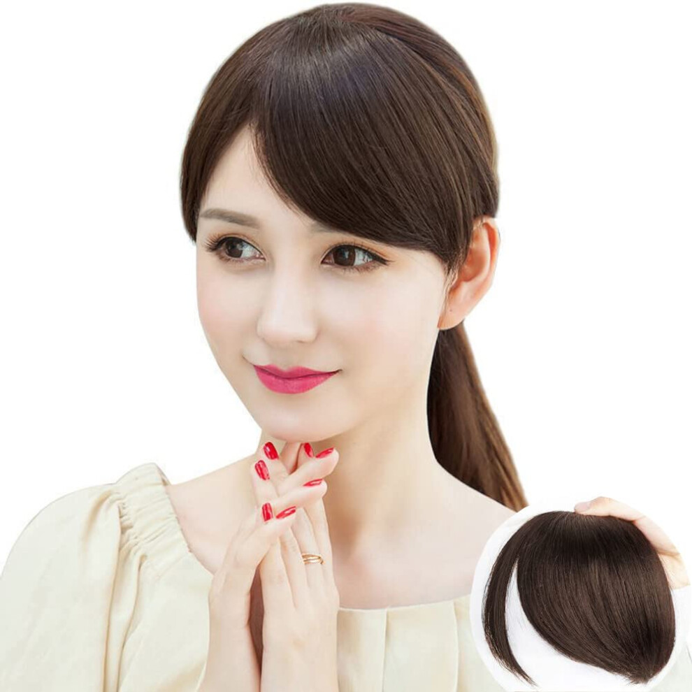 Unisex Brown Clip On Bangs Light Synthetic Hairpiece With Sideburns Natural Look 20Cm For Women