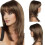 Peruca castanha de 19,68 polegadas (50 cm), cabelo humano, longa e encaracolada, natural, sem cola, sintética com cabelo humano pré-desfiado e 1