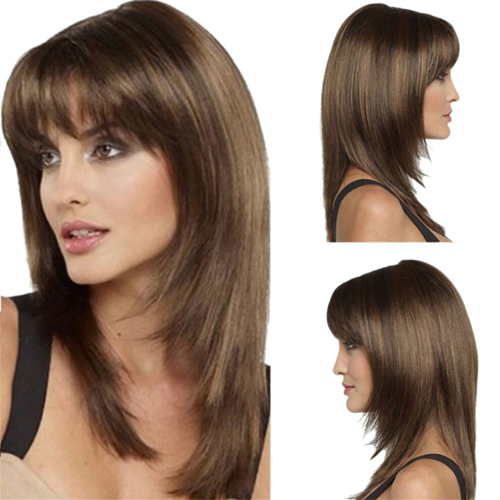 Unisex Brown 19.68 Inch Wig Human Hair For Women Long Curly Natural Wig, Glueless Wigs Human Hair Pre Plucked Hair Heat Synthesis, Adult Female Wigs Toupees