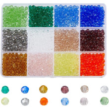 1800 Stück facettierte Glasperlen in 12 Farben, mehrfarbiges, transparentes Kristallperlen-Set, 4 mm Rondelle, lose Perlen für