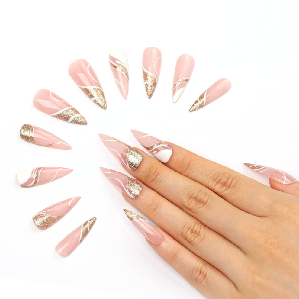 Long Stiletto Press On Nails Acrylic False Nail Kit with Glue SalonQuality Waterproof Finish
