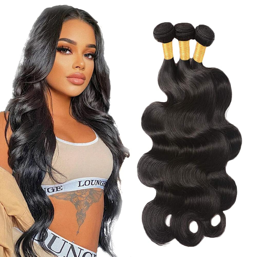 Brazilian Virgin Hair Bundles 1B Body Wave 28 Inch Human Hair Extensions Thick Ends Tangle