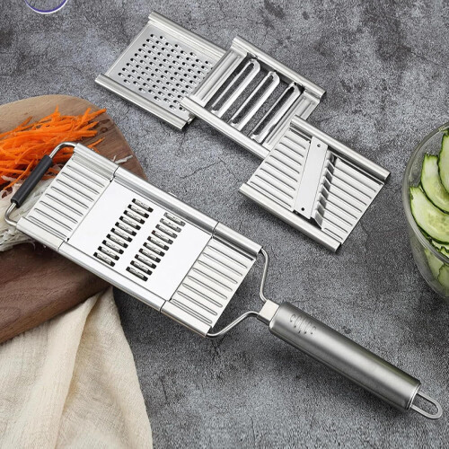 Râpe multifonction en acier inoxydable, trois lames interchangeables, coupe-légumes. 1