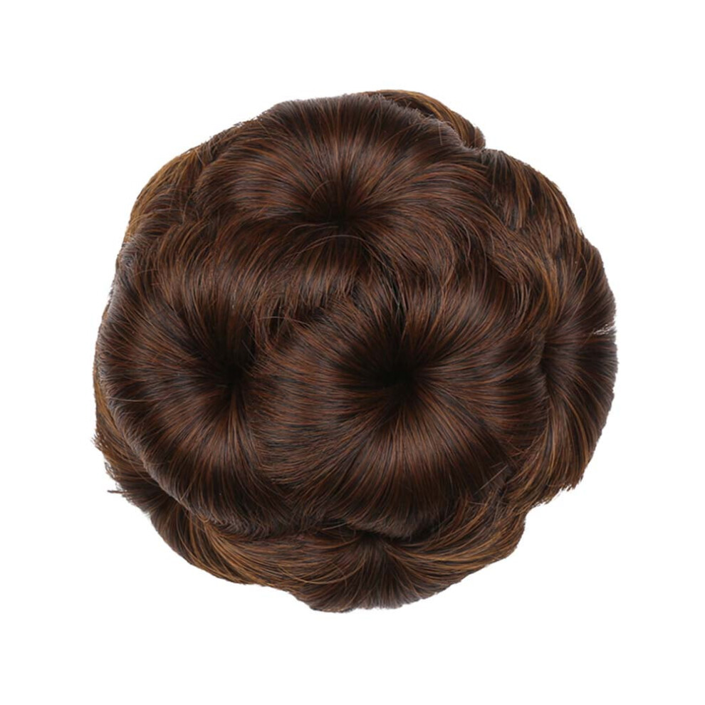 Unisex Brown Farfi Faux Synthetic Hair Bun Extension Elastic Wavy Bridal Donut Chignon Hairpiece (Light )